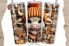 3D Fall Highland Cow Tumbler Wrap PNG | Fall PNG Product Image 1