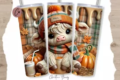 3D Fall Highland Cow Tumbler Wrap PNG | Fall PNG Product Image 1