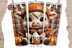 3D Fall Highland Cow Tumbler Wrap PNG | Fall PNG Product Image 1