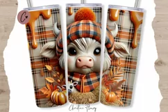 3D Fall Highland Cow Tumbler Wrap PNG | Fall PNG Product Image 1
