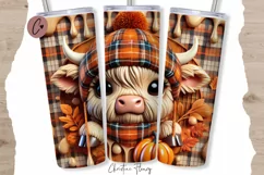 3D Fall Highland Cow Tumbler Wrap PNG | Fall PNG Product Image 1