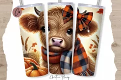 Cute Fall Highland Cow Tumbler Wrap PNG | Fall PNG Product Image 1