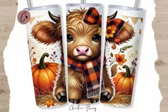 Cute Fall Highland Cow Tumbler Wrap PNG | Fall PNG Product Image 1