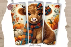 Cute Fall Highland Cow Tumbler Wrap PNG | Fall PNG Product Image 1