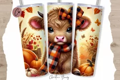 Cute Fall Highland Cow Tumbler Wrap PNG | Fall PNG Product Image 1
