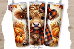 Cute Fall Highland Cow Tumbler Wrap PNG | Fall PNG Product Image 1