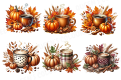 Autumn Coffee Watercolor Clipart Png, Cozy Fall Coffee Png. Product Image 2