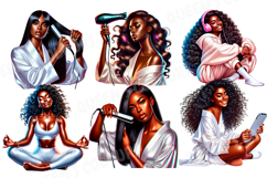 Self Care Clipart, Self Love Png, Afro Girl Spa Time Product Image 4