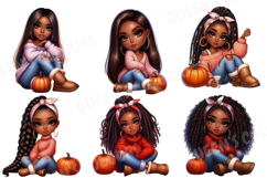 Autumn Black Chibi Girl Png, Cozy Fall Afro Chibi Clipart Product Image 5