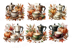 Autumn Coffee Watercolor Clipart Png, Cozy Fall Coffee Png. Product Image 6