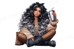 Autumn Latina Woman Png, Cozy Fall Latina Girl Product Image 3
