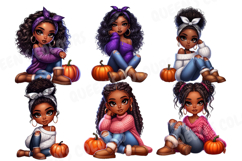 Autumn Black Chibi Girl Png, Cozy Fall Afro Chibi Clipart Product Image 2