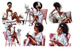Self Care Clipart, Self Love Png, Afro Girl Spa Time Product Image 6