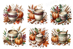 Autumn Coffee Watercolor Clipart Png, Cozy Fall Coffee Png. Product Image 4