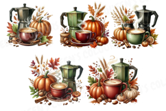 Autumn Coffee Watercolor Clipart Png, Cozy Fall Coffee Png. Product Image 7