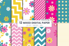 Boho Floral &amp; Geometric Backgrounds Mixed Green, Pink &amp; Yell Product Image 1
