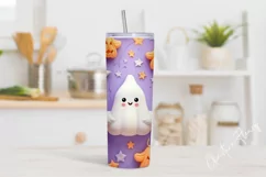 Kawaii 3D Ghost Pumpkin Tumbler Wrap PNG Product Image 2