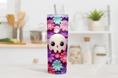 Kawaii 3D Skull Flowers Tumbler Wrap PNG Product Image 2