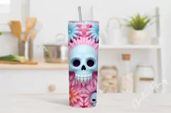 Kawaii 3D Skull Pink Flower Tumbler Wrap PNG Product Image 2