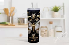 3D Embroidered Gold Moths Tumbler Wrap PNG Product Image 2