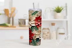 3D Embroidered Christmas Flowers Tumbler Wrap PNG Product Image 2