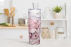 3D Embroidered Pink Winter Tumbler Wrap PNG Product Image 2