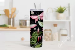3D Embroidered Pink and Green Butterfly Tumbler Wrap PNG Product Image 2