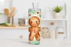 Cute Watercolor Christmas Gingerbread Man Tumbler Wrap PNG Product Image 2