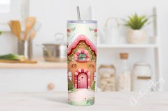 Cute Watercolor Christmas Gingerbread House Tumbler Wrap PNG Product Image 2