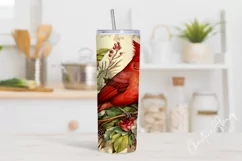 Vintage Watercolor Christmas Cardinal Tumbler Wrap PNG Product Image 2