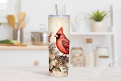 Vintage Watercolor Christmas Cardinal Tumbler Wrap PNG Product Image 2