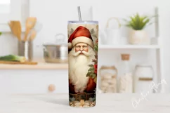 Vintage Watercolor Christmas Santa Clause Tumbler Wrap PNG Product Image 2