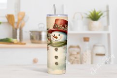Vintage Watercolor Christmas Snowman Tumbler Wrap PNG Product Image 2