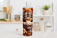 3D Fall Highland Cow Tumbler Wrap PNG | Fall PNG Product Image 2