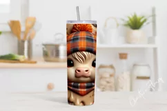 3D Fall Highland Cow Tumbler Wrap PNG | Fall PNG Product Image 2