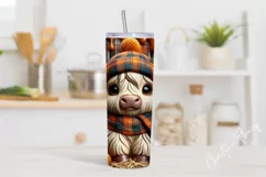 3D Fall Highland Cow Tumbler Wrap PNG | Fall PNG Product Image 2