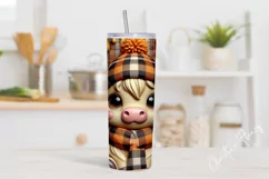 3D Fall Highland Cow Tumbler Wrap PNG | Fall PNG Product Image 2