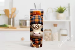3D Fall Highland Cow Tumbler Wrap PNG | Fall PNG Product Image 2