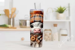 3D Fall Highland Cow Tumbler Wrap PNG | Fall PNG Product Image 2