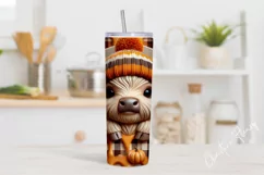3D Fall Highland Cow Tumbler Wrap PNG | Fall PNG Product Image 2