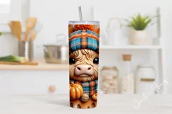 3D Fall Highland Cow Tumbler Wrap PNG | Fall PNG Product Image 2