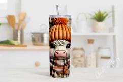 3D Fall Highland Cow Tumbler Wrap PNG | Fall PNG Product Image 2