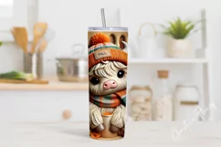3D Fall Highland Cow Tumbler Wrap PNG | Fall PNG Product Image 2