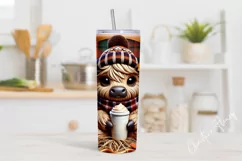 3D Fall Highland Cow Tumbler Wrap PNG | Fall PNG Product Image 2
