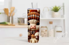 3D Fall Highland Cow Tumbler Wrap PNG | Fall PNG Product Image 2