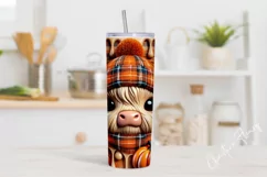 3D Fall Highland Cow Tumbler Wrap PNG | Fall PNG Product Image 2