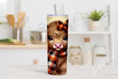 Cute Fall Highland Cow Tumbler Wrap PNG | Fall PNG Product Image 2