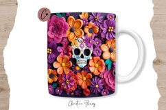 3D Flower Skull Mug Wrap | Mug Sublimation Product Image 1