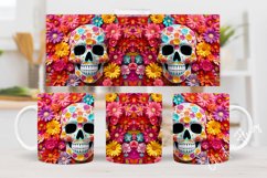 3D Skull and Flowers Mug Wrap | Mug Sublimation Product Image 2