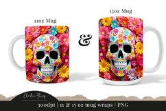 3D Skull and Flowers Mug Wrap | Mug Sublimation Product Image 3